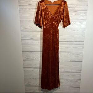Baltic Born Wrap Maxi Dress Rust Velvet Floral 1X